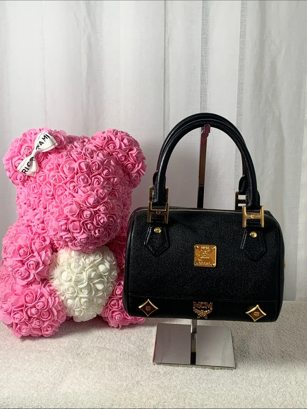 GUC MCM Vintage Studded Black Pebble Leather Satchel